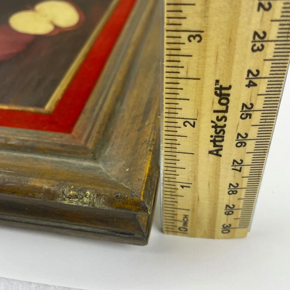 Antique French Still Life Oil Painting Red Apple Gold Frame Red Velvet Mat - Picture 16 of 16
